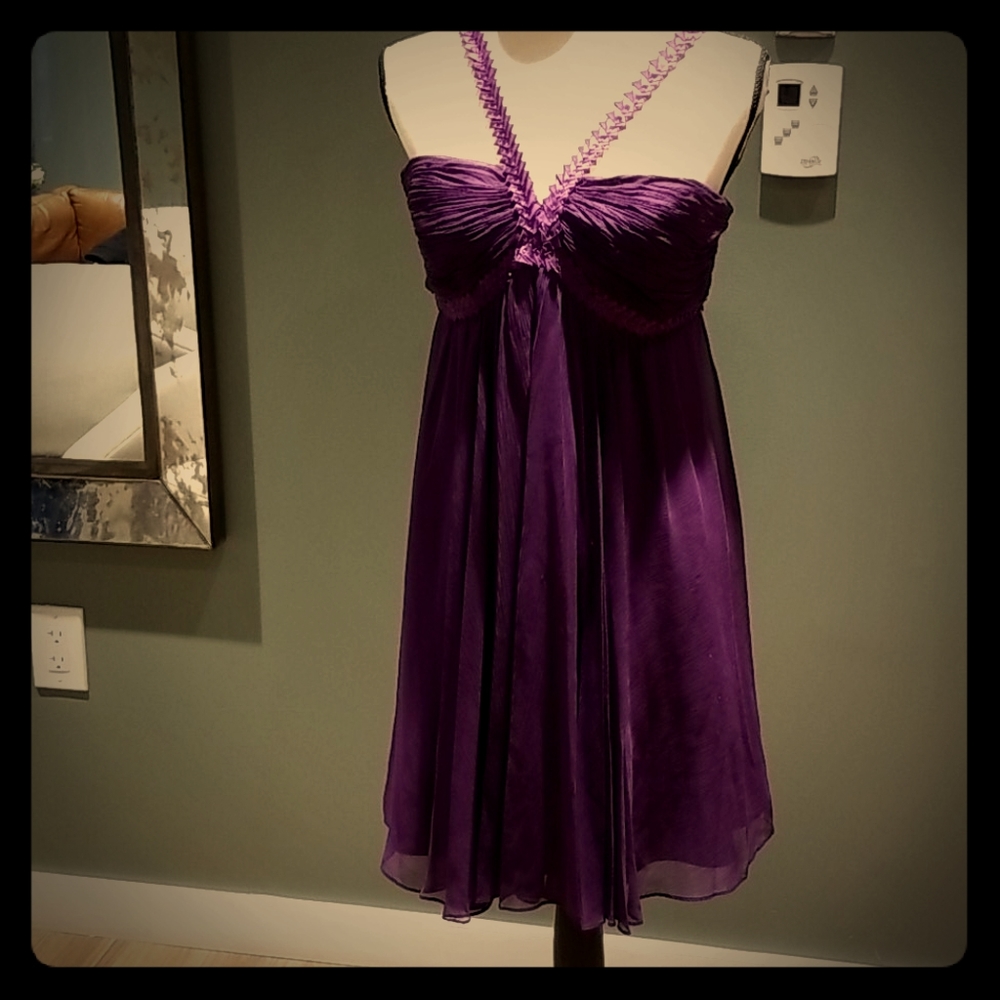 BCBG Maxazria purple flowing cocktail dress